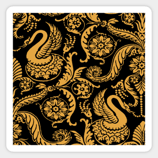 Gold on Black Classy Medieval Damask Swans Sticker